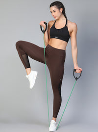 Mesh Panel Pocket Leggings Brown