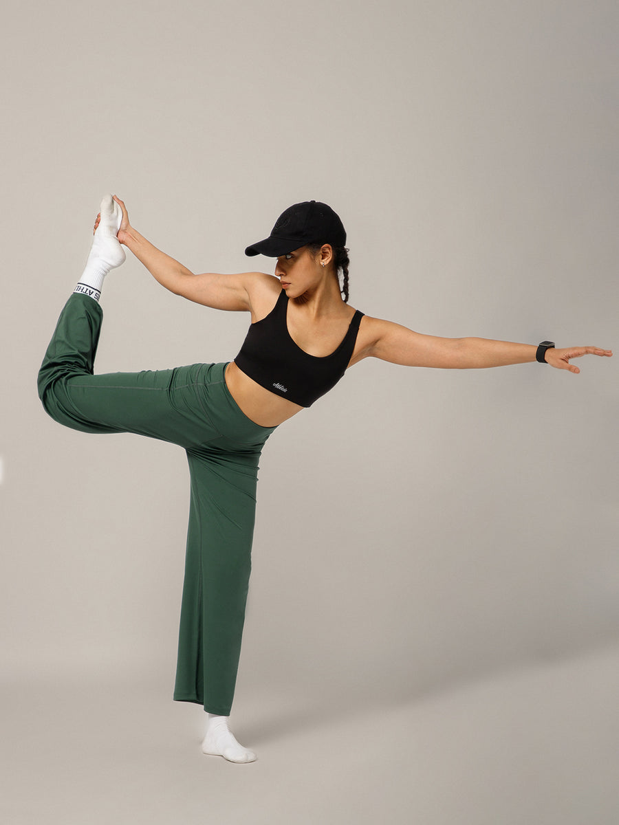 On The Go Wide Flare Pant Forest Green
