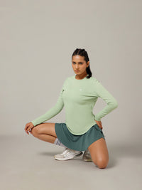 Curved Hem Full Sleeve T-Shirt Olive