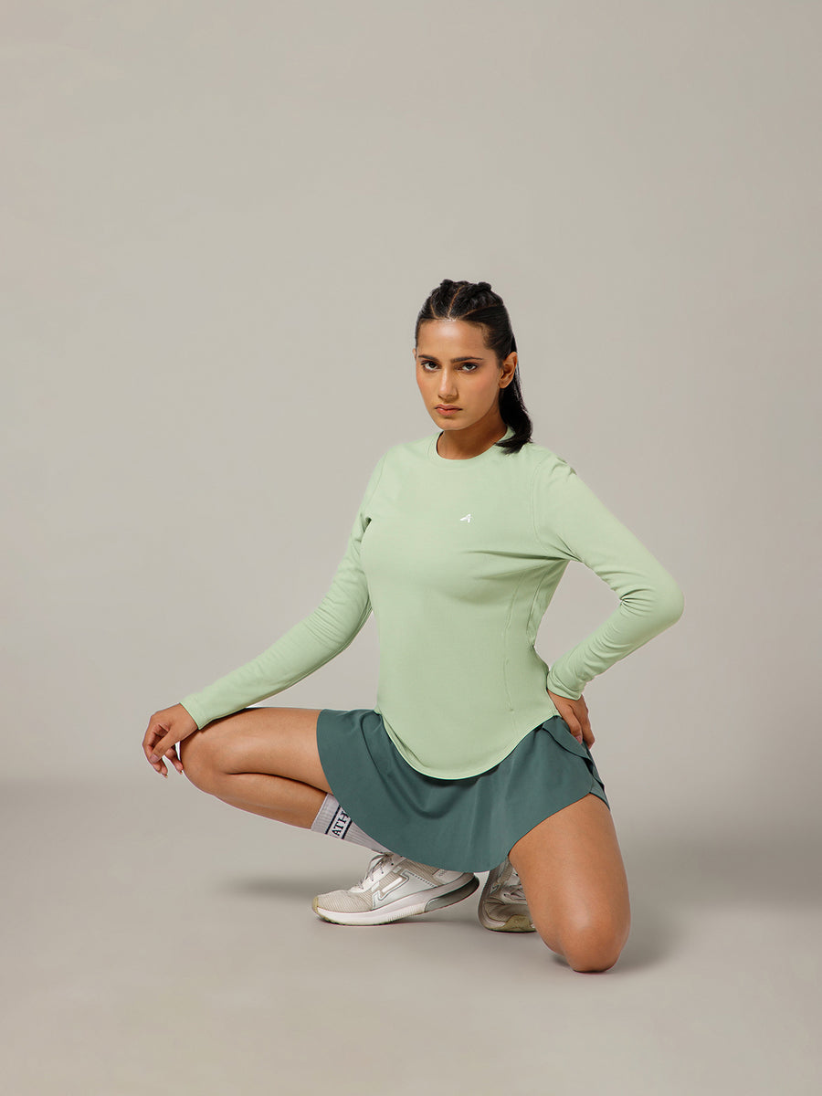 Curved Hem Full Sleeve T-Shirt Olive
