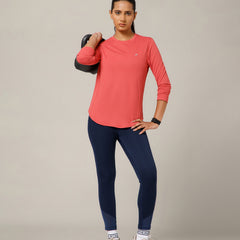 Curved Hem Full Sleeve T-Shirt Pink