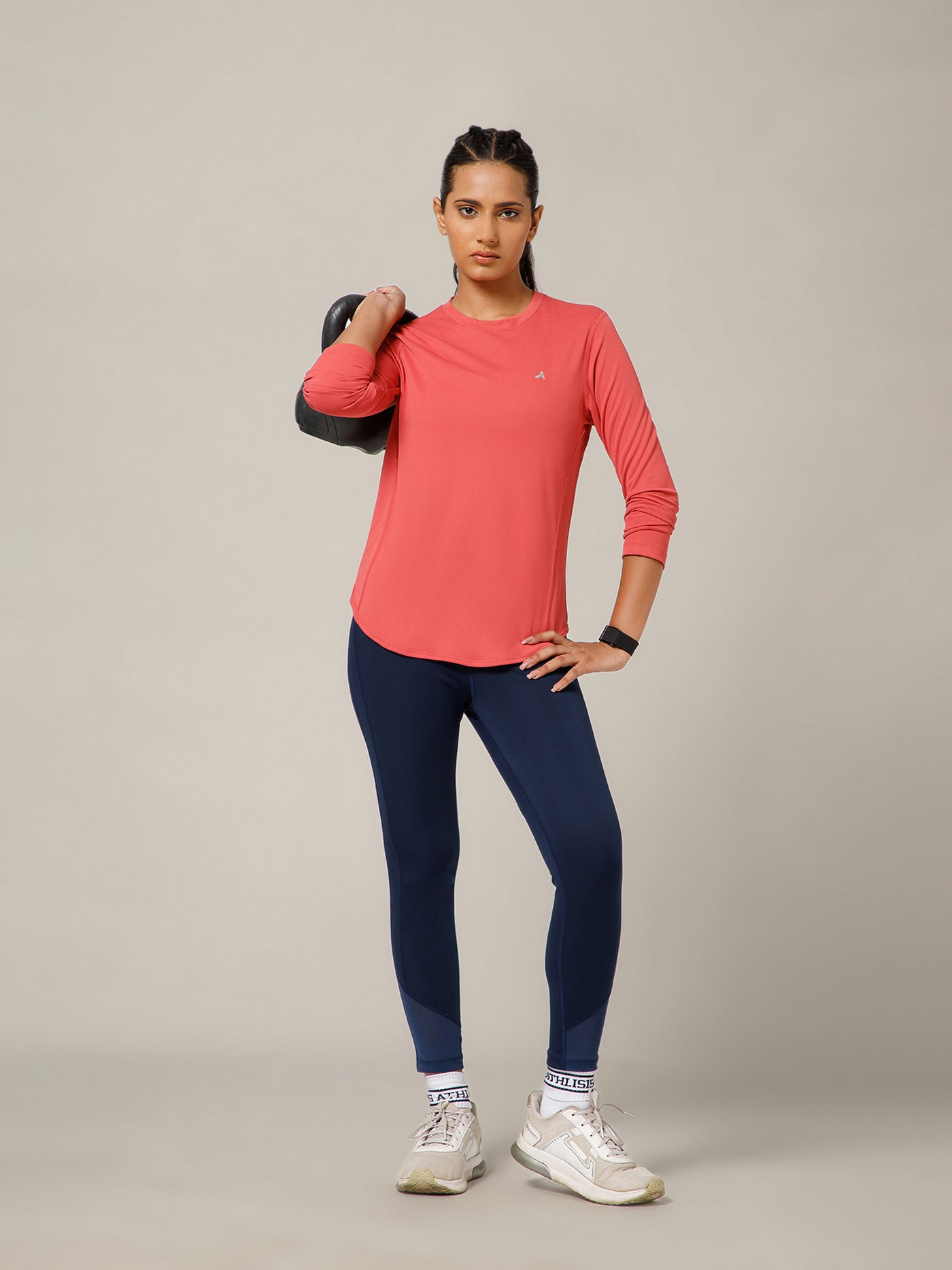 Curved Hem Full Sleeve T-Shirt Pink