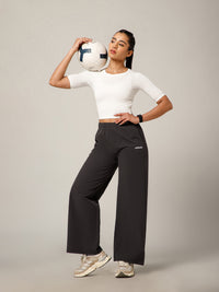Elastic Waist Crinkle Baggy Pants Grey
