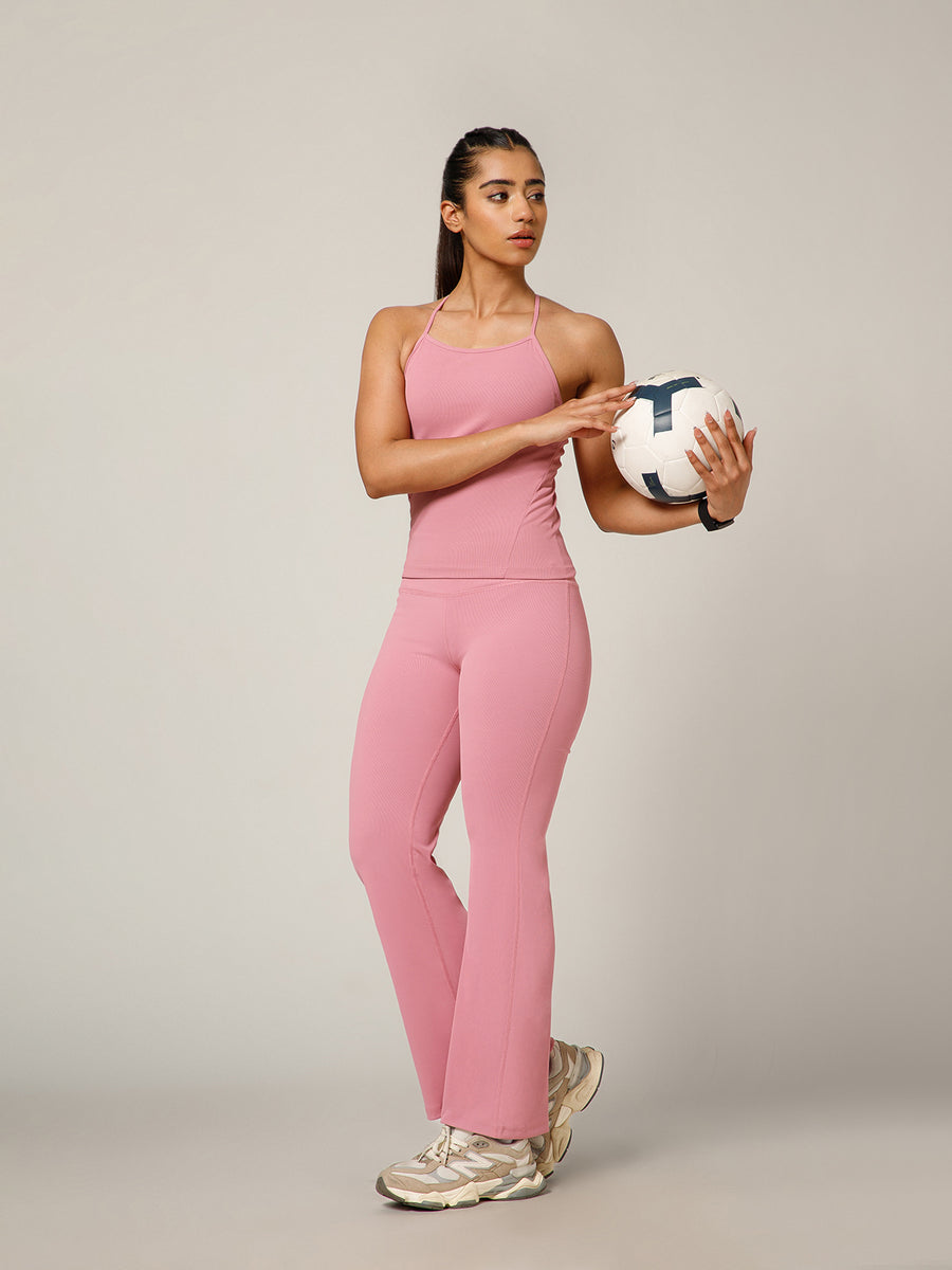Ribbed Flare Pant Blush Pink