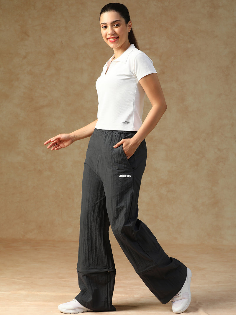 Elastic Waist Crinkle Baggy Pants Grey