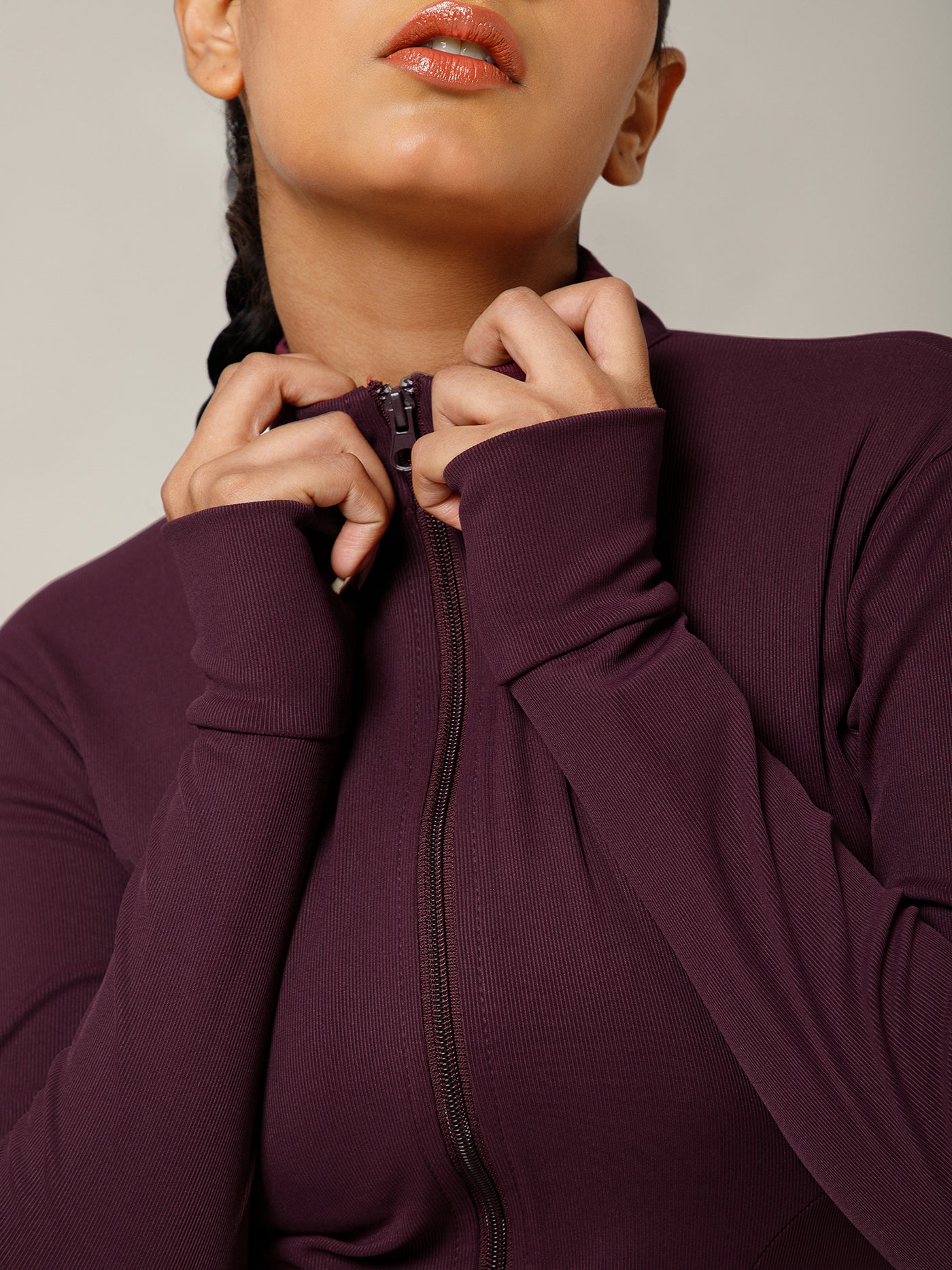 Ribbed Zip up Jacket Wine