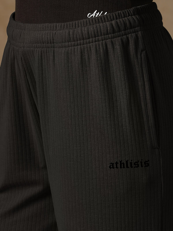 Ribbed Baggy Pants Beige Black