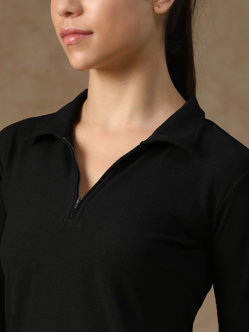 Aero Zip Polo T-shirt Black
