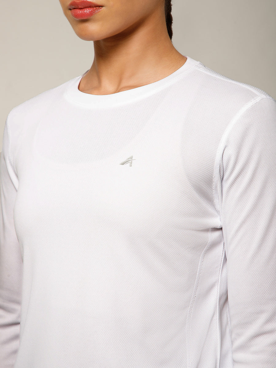 Curved Hem Full Sleeve T-Shirt White