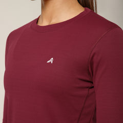 Curved Hem Full Sleeve T-Shirt Maroon