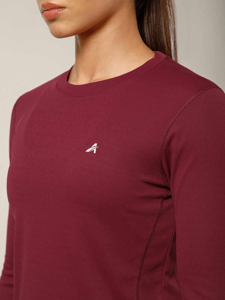Curved Hem Full Sleeve T-Shirt Maroon