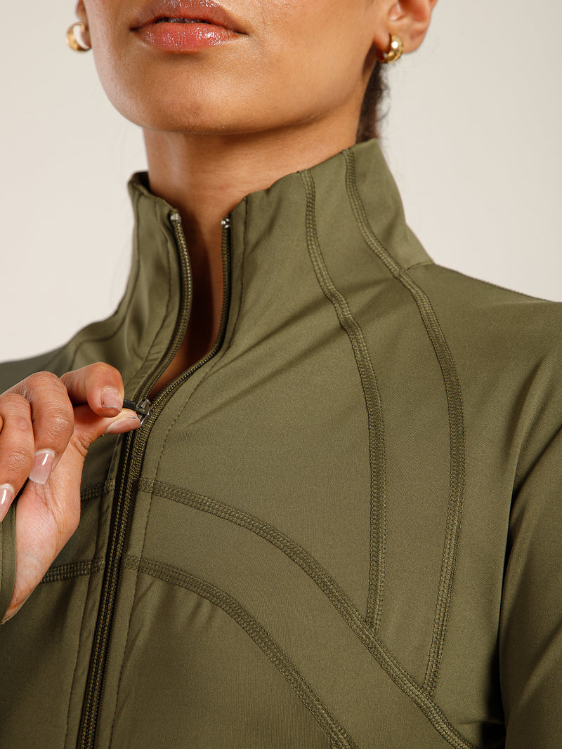 Defined Seam Zip Jacket Olive