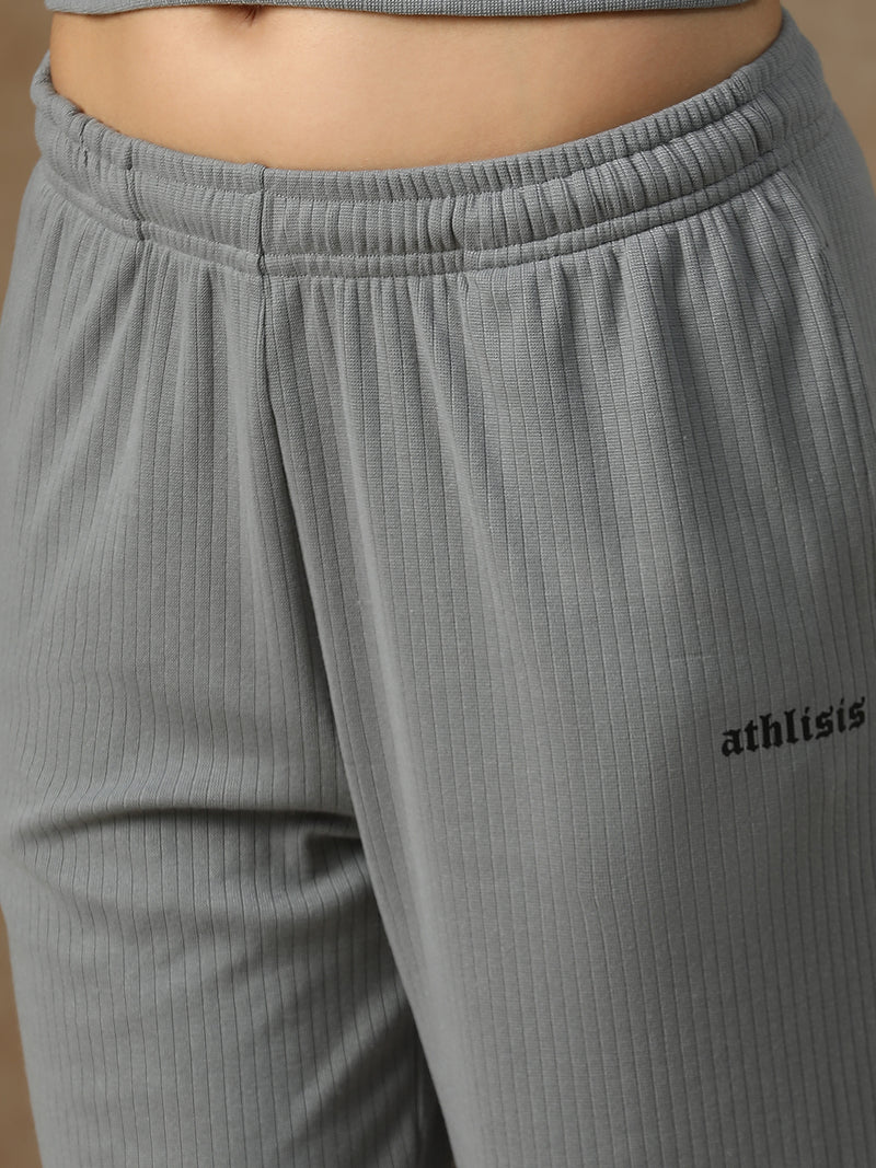 Ribbed Baggy Pants Beige Grey