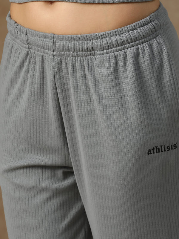 Ribbed Baggy Pants Beige Grey