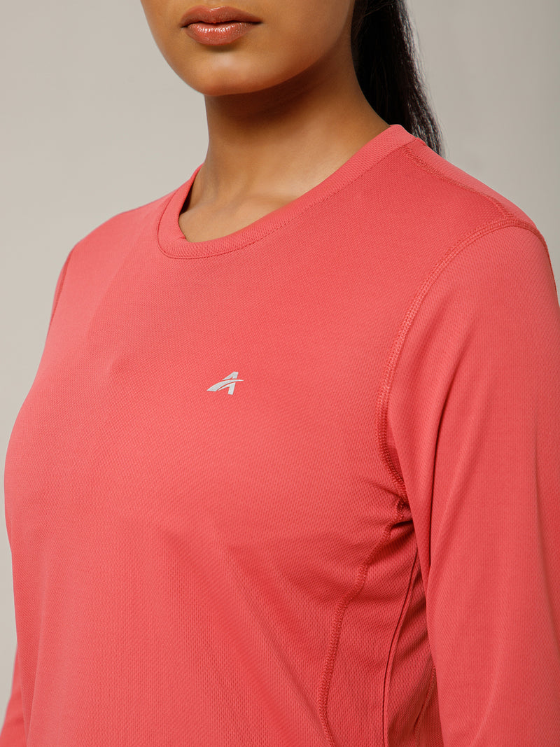Curved Hem Full Sleeve T-Shirt Pink
