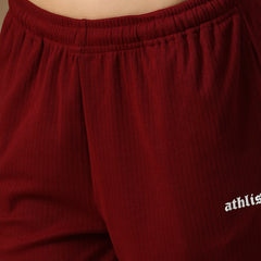 Ribbed Baggy Pants Beige Maroon