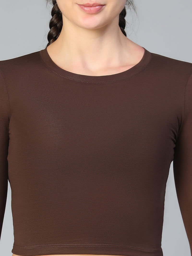 Essential Full Sleeve Crop top Brown