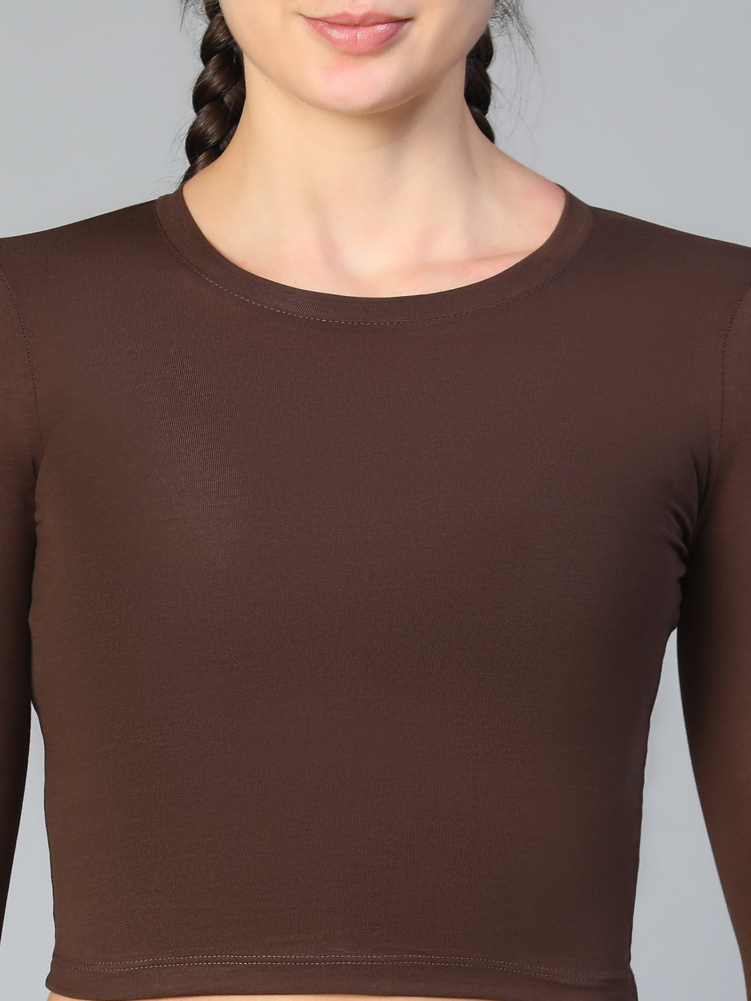 Essential Full Sleeve Crop top Brown