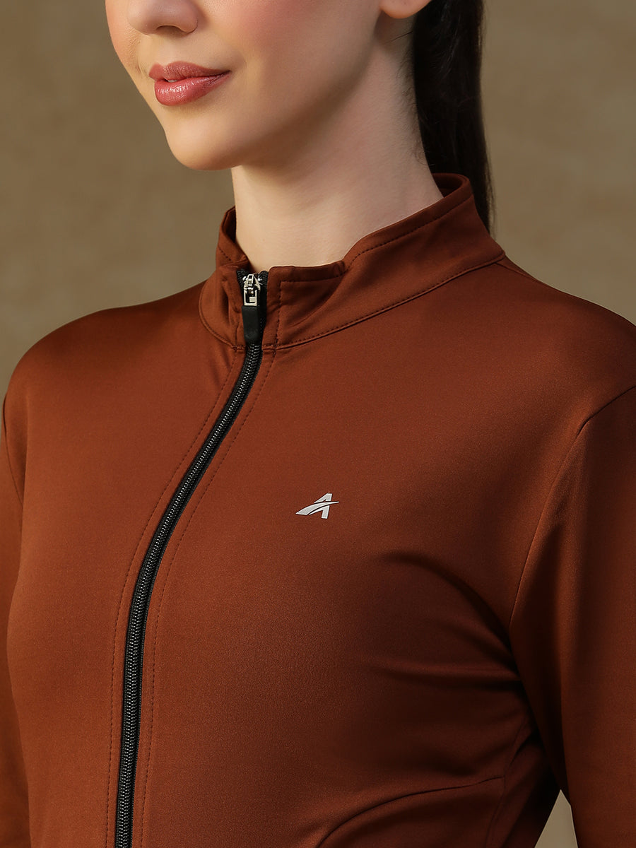 Ribbed Zip up Jacket Rust