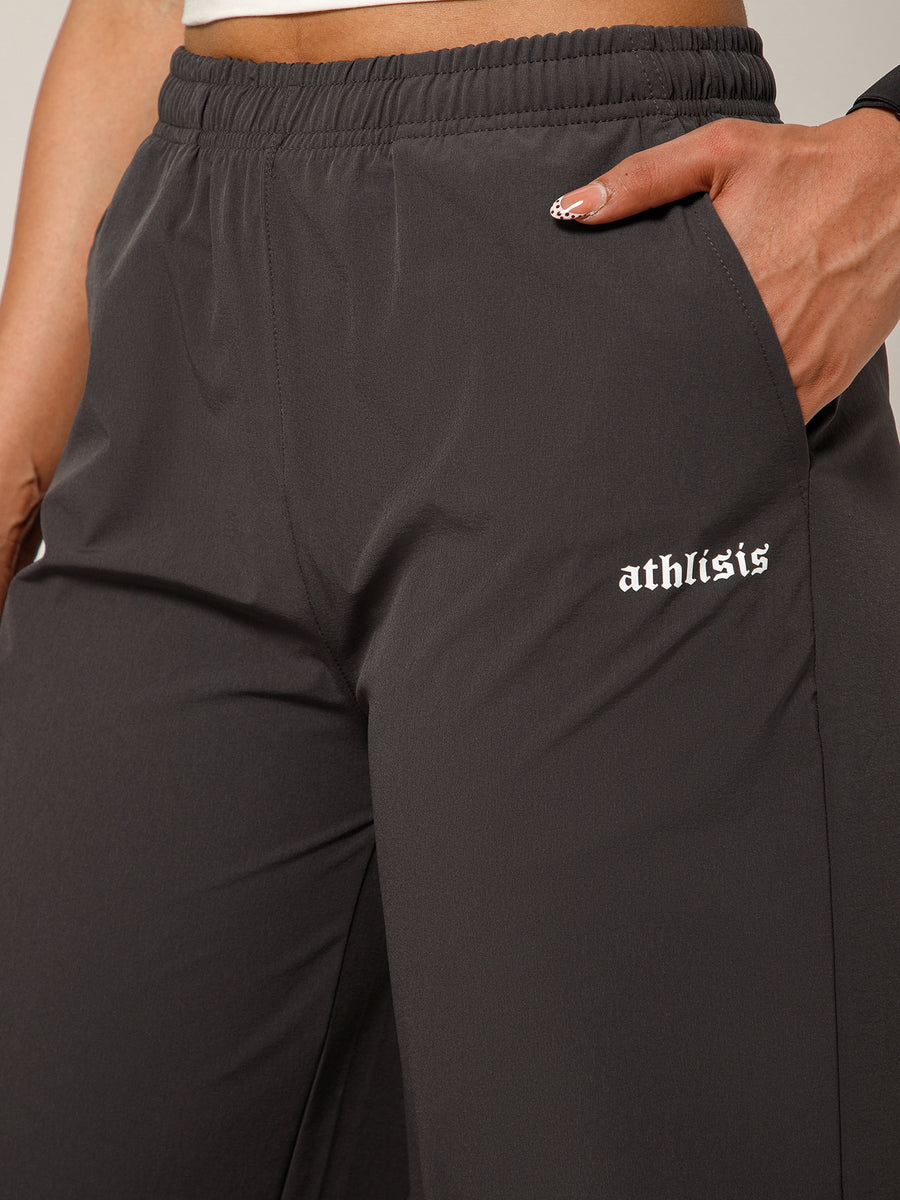 Elastic Waist Crinkle Baggy Pants Grey