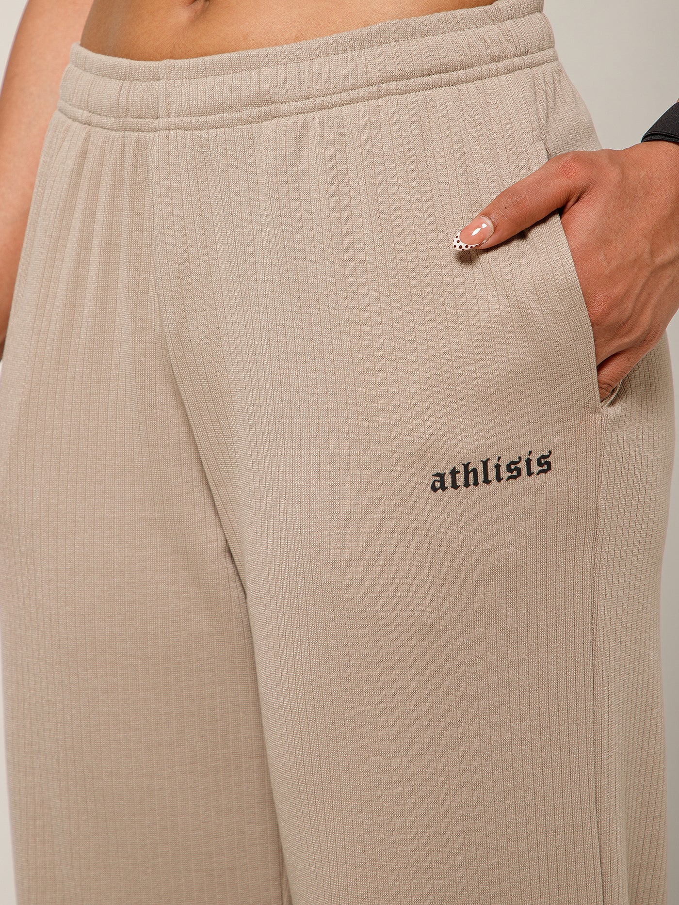 Ribbed Baggy Pants Beige