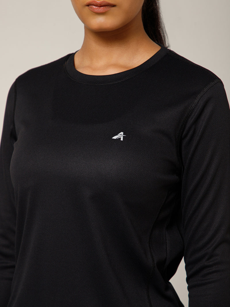 Curved Hem Full Sleeve T-Shirt Black