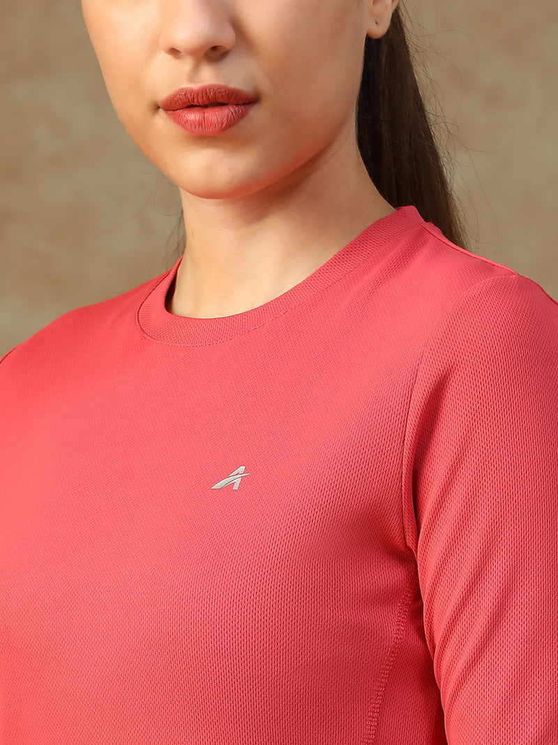 Curved Hem Full Sleeve T-Shirt Pink