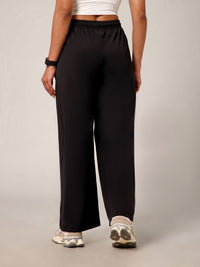 Elastic Waist Crinkle Baggy Pants Black
