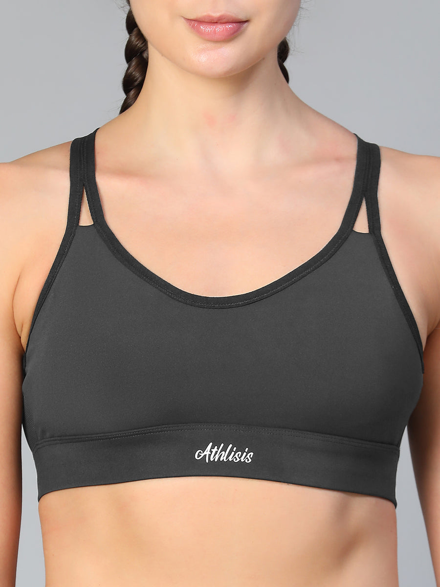 Mesh X-Back Bra Grey
