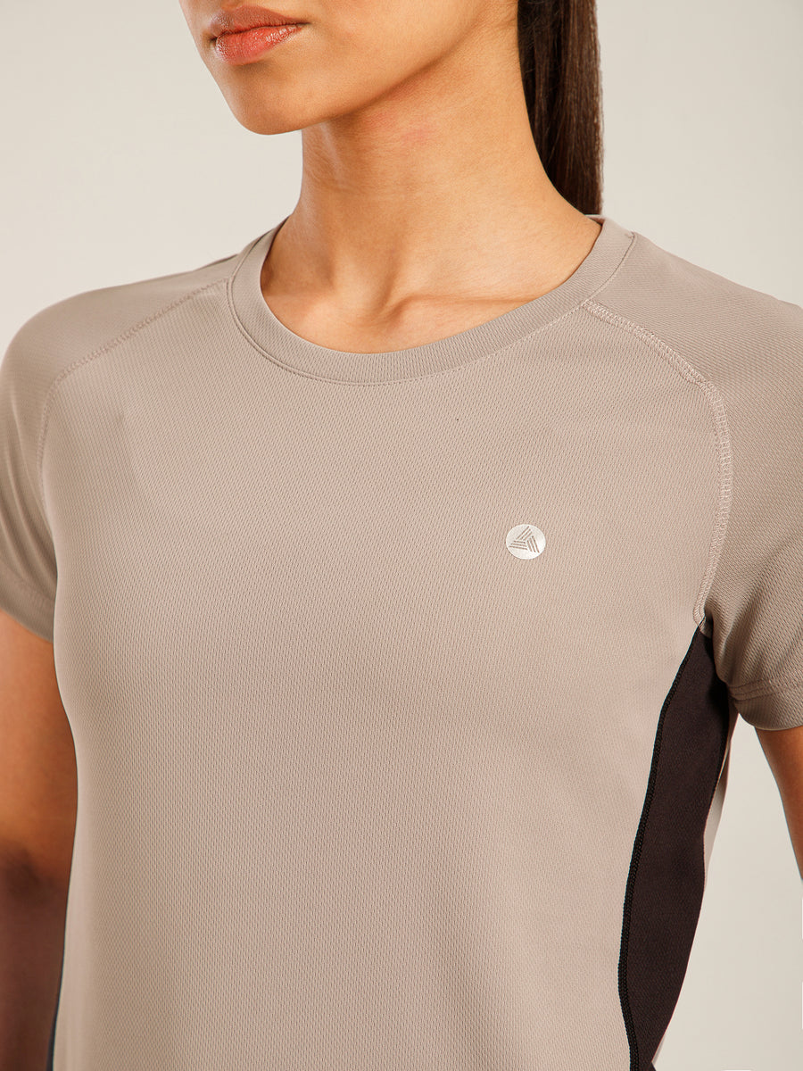Contrast Side Panel T-Shirt Beige