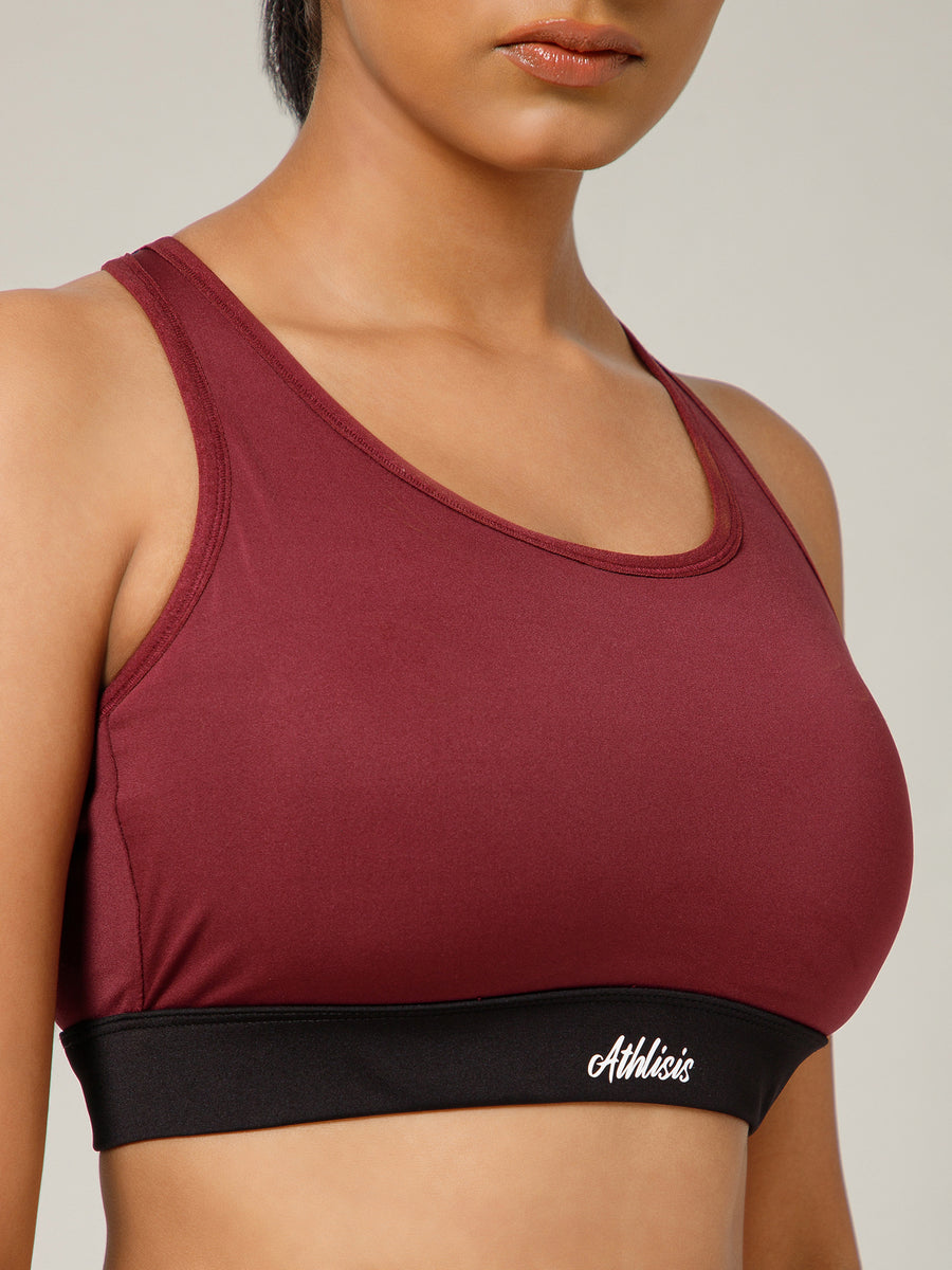 Ruched Sports Bra Maroon