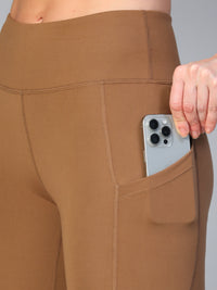 Mesh Panel Pocket Leggings Tan