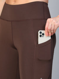 Mesh Panel Pocket Leggings Brown