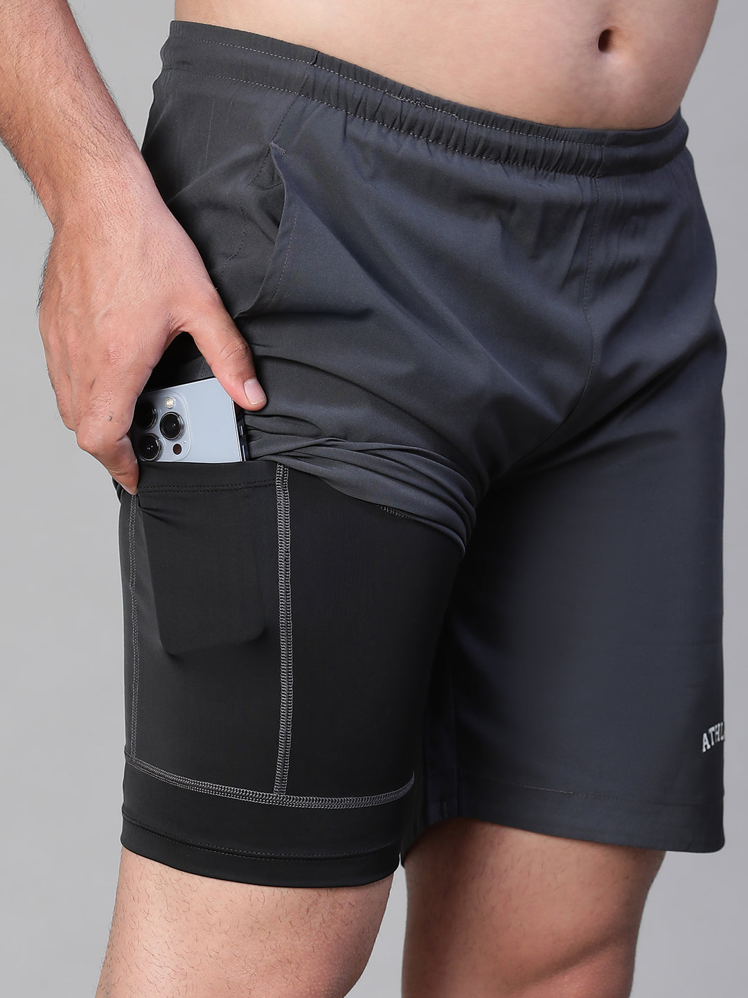 2 in 1 Lining Shorts Dark Gray Athlisis Sports