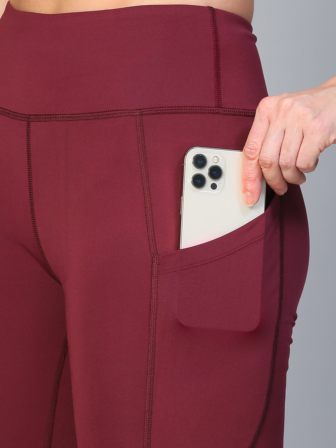 Mesh Panel Pocket Leggings Maroon