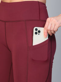 Mesh Panel Pocket Leggings Maroon