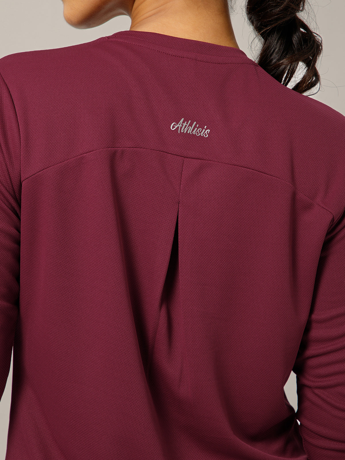 Back Pleat Long Sleeve T-shirt Maroon