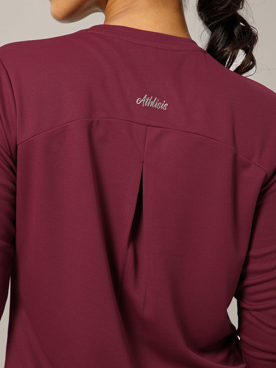 Back Pleat Long Sleeve T-shirt Maroon