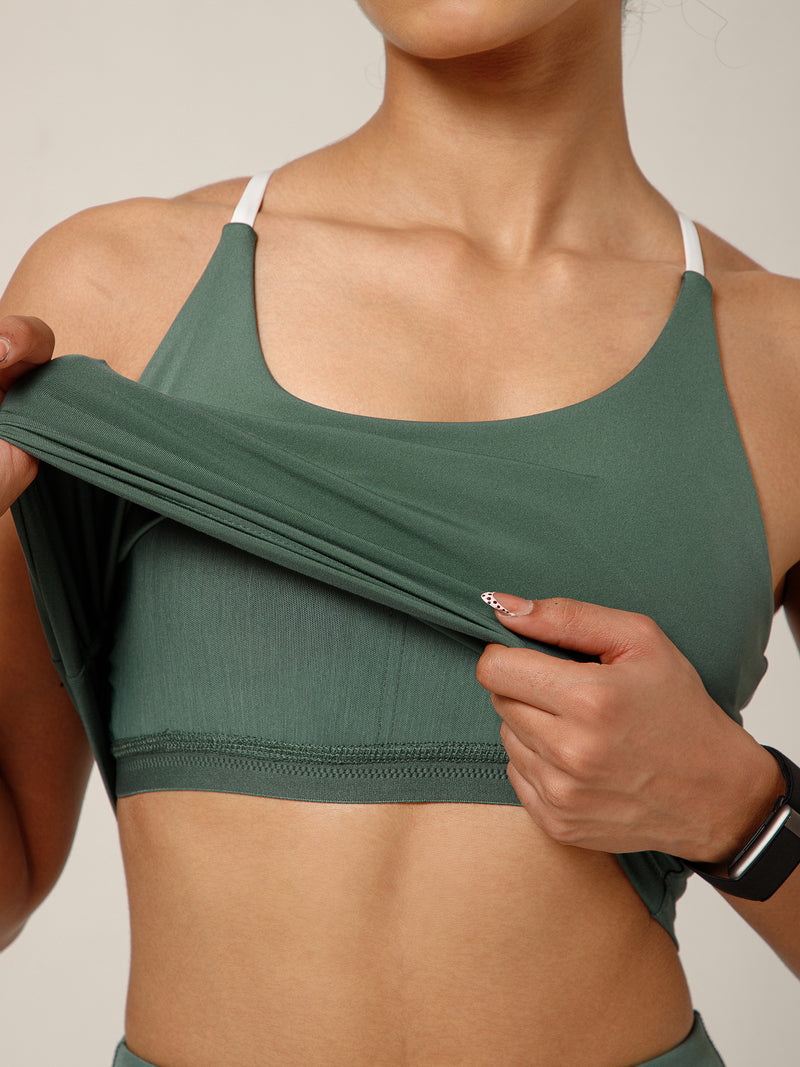 Cross Back Built In Bra Sage