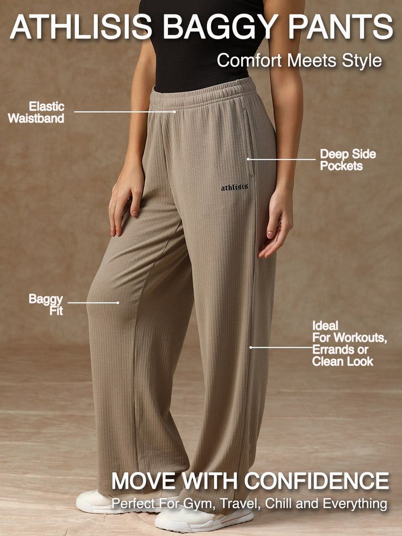Ribbed Baggy Pants Beige