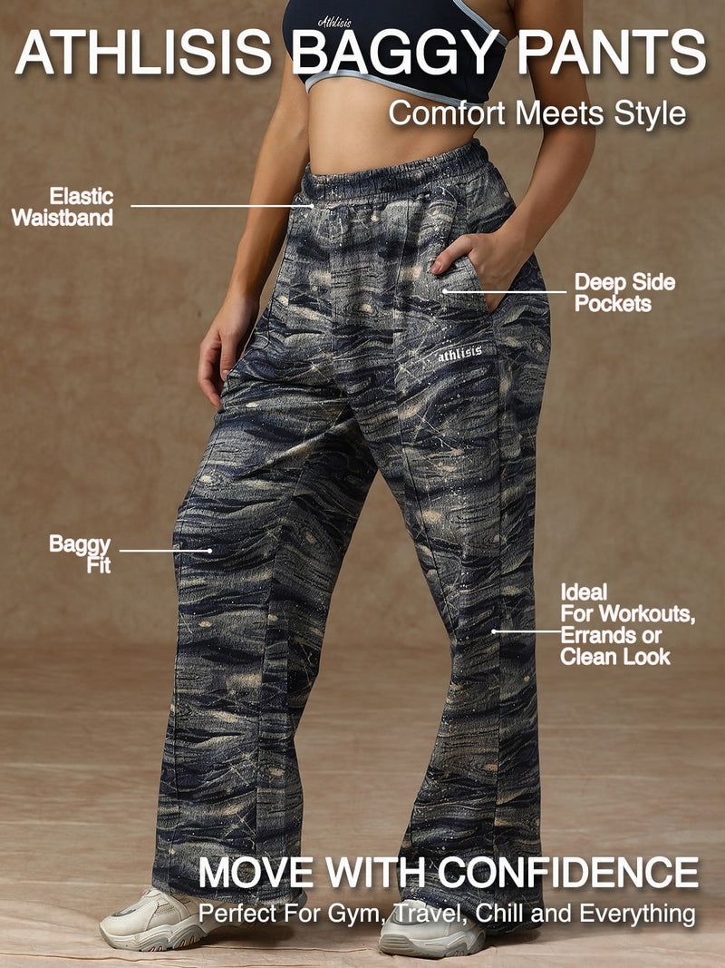 Printed Baggy Ocean Wave Sweatpants