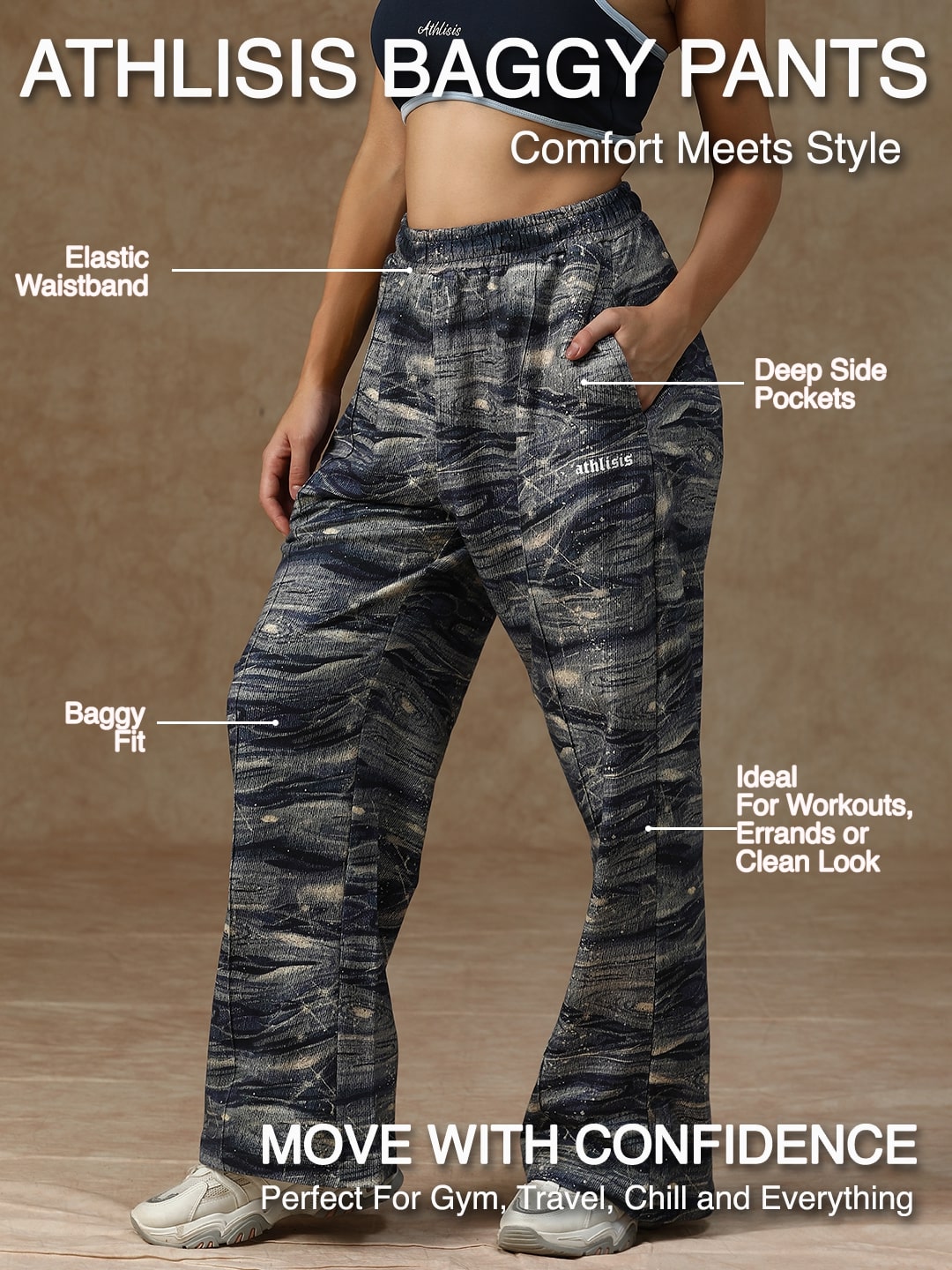 Printed Baggy Ocean Wave Sweatpants
