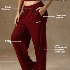 Ribbed Baggy Pants Beige Maroon