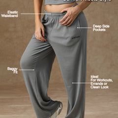 Ribbed Baggy Pants Beige Grey