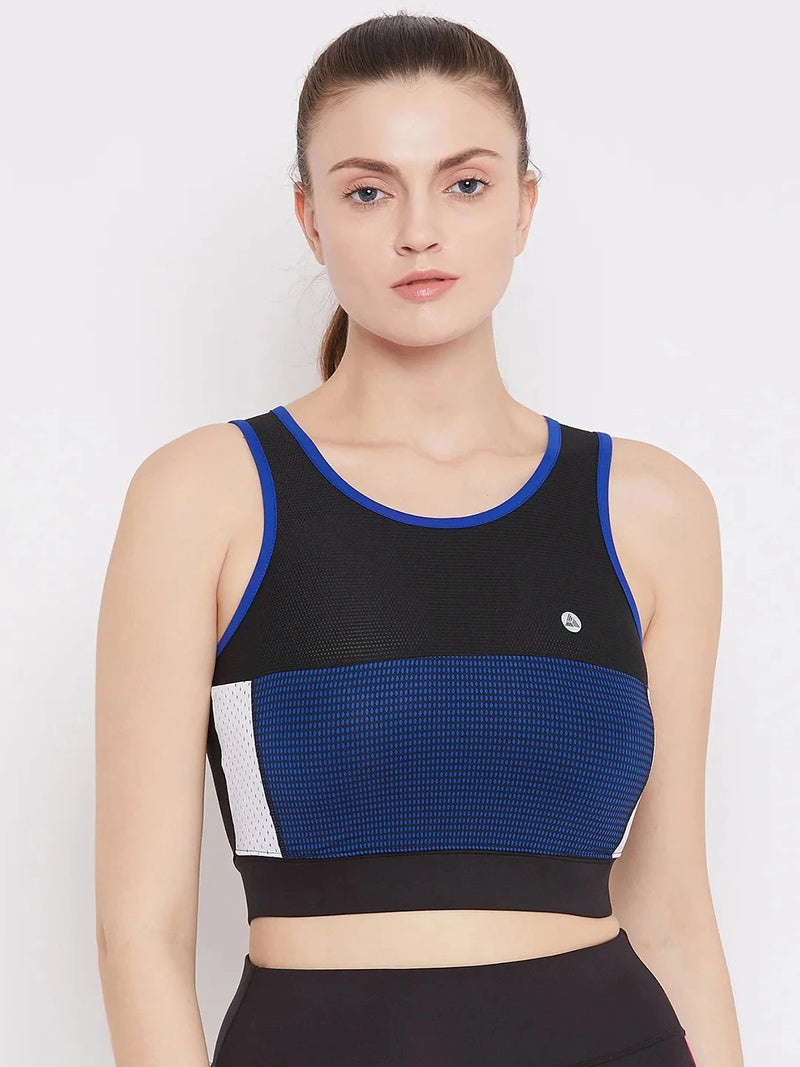 Black & Blue Colourblocked Non-Wired Lightly Padded Sports Bra Athlisis Sports