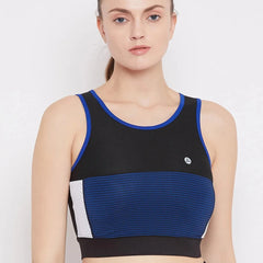 Black & Blue Colourblocked Non-Wired Lightly Padded Sports Bra Athlisis Sports