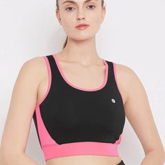 Black & Pink Colourblocked Non-Wired Lightly Padded Sports Bra Athlisis Sports