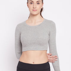 Essential Full Sleeve Crop top Gray