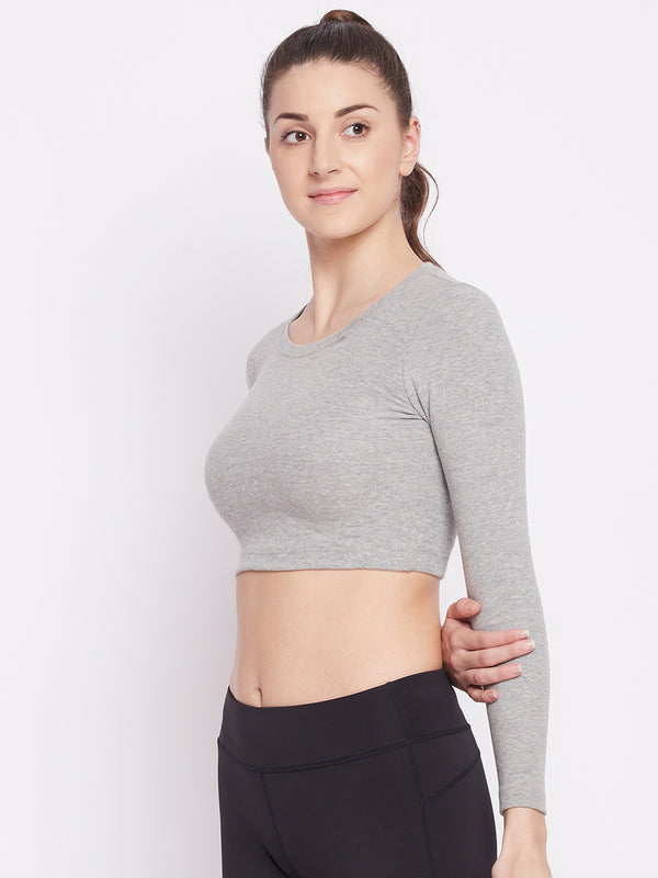Essential Full Sleeve Crop top Gray