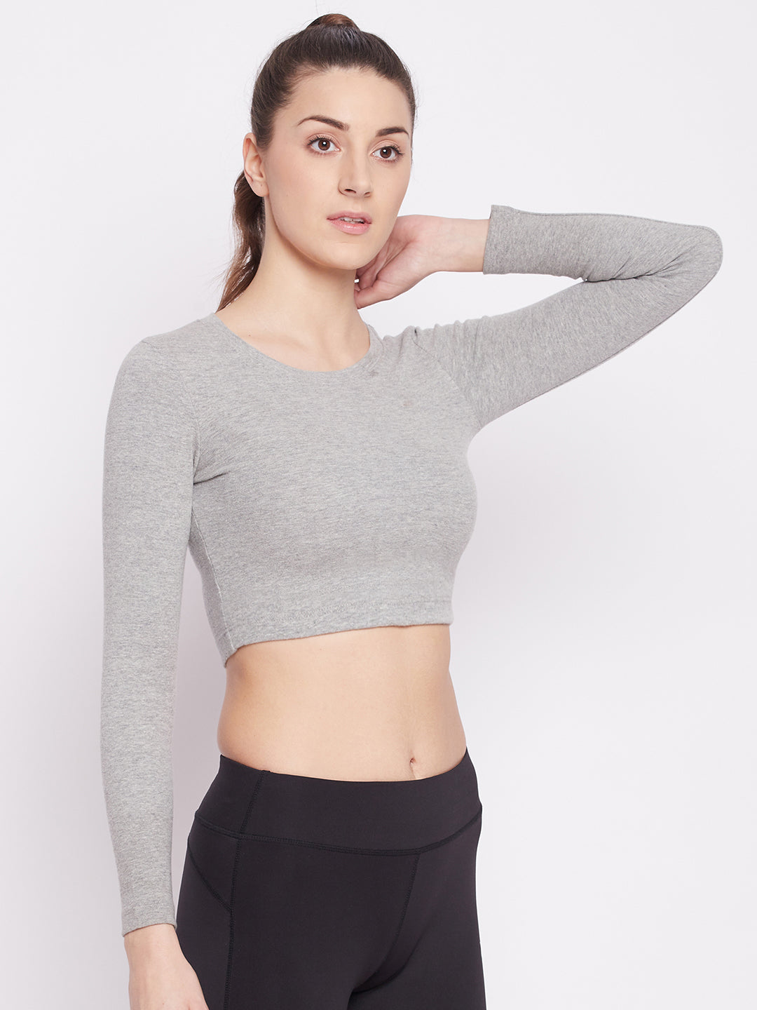 Essential Full Sleeve Crop top Gray